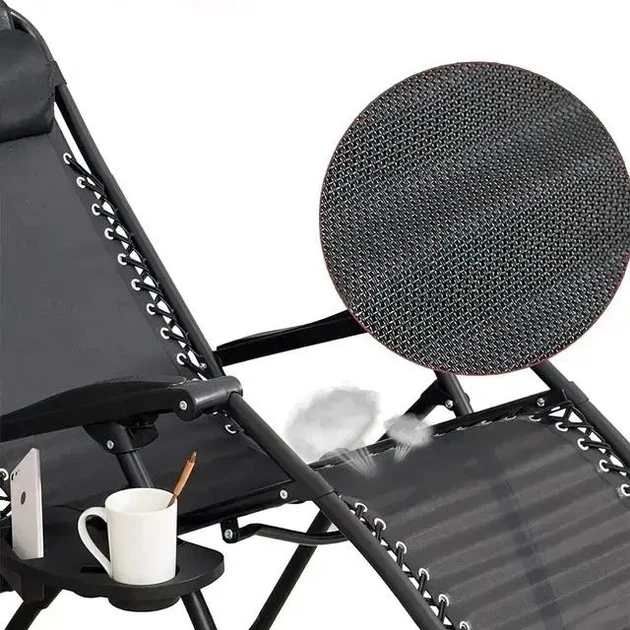 Садове Крісло Шезлонг, до 120 кг, Складаний Шезлонг для Дачі Zero Gravity XXL (з підстакаником), чорний