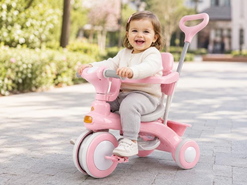 Рожевий триколісний велосипед Baby Carriage 588 / Велосипед з батьківською ручкою і кошиком/Велосипед-коляска