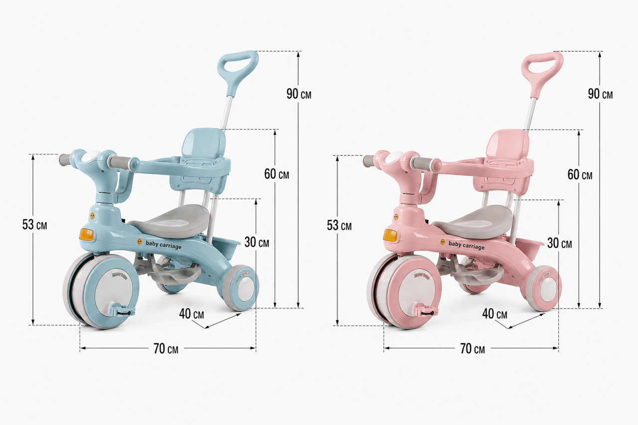 Рожевий триколісний велосипед Baby Carriage 588 / Велосипед з батьківською ручкою і кошиком/Велосипед-коляска