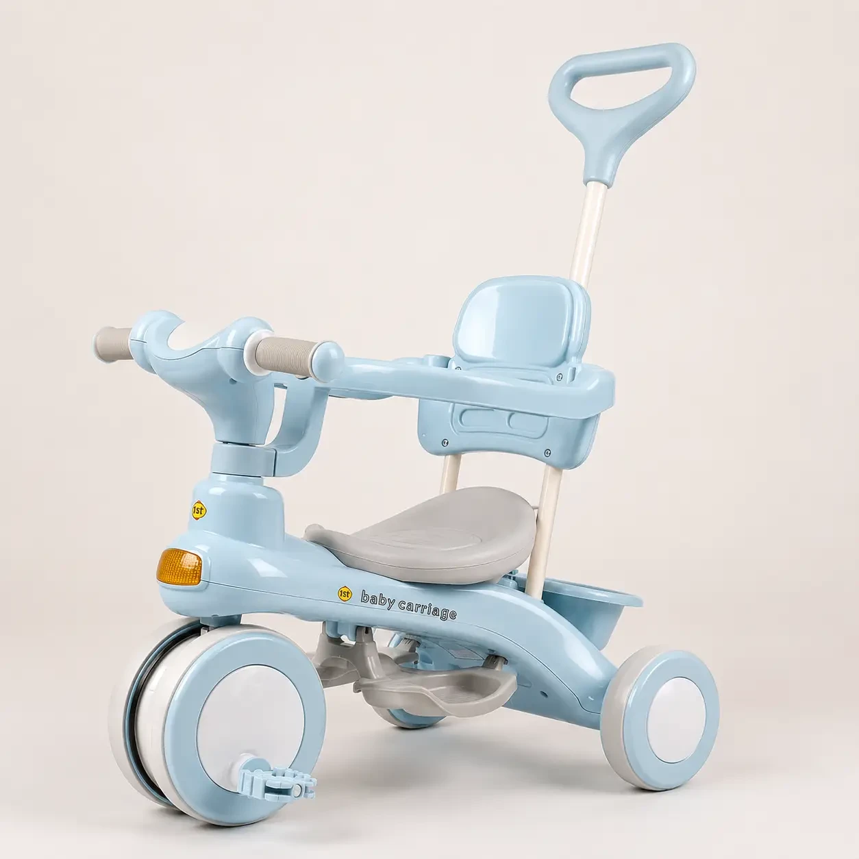Блакитний Триколісний велосипед Baby Carriage 588 / Велосипед з батьківською ручкою і кошиком/Велосипед-коляска