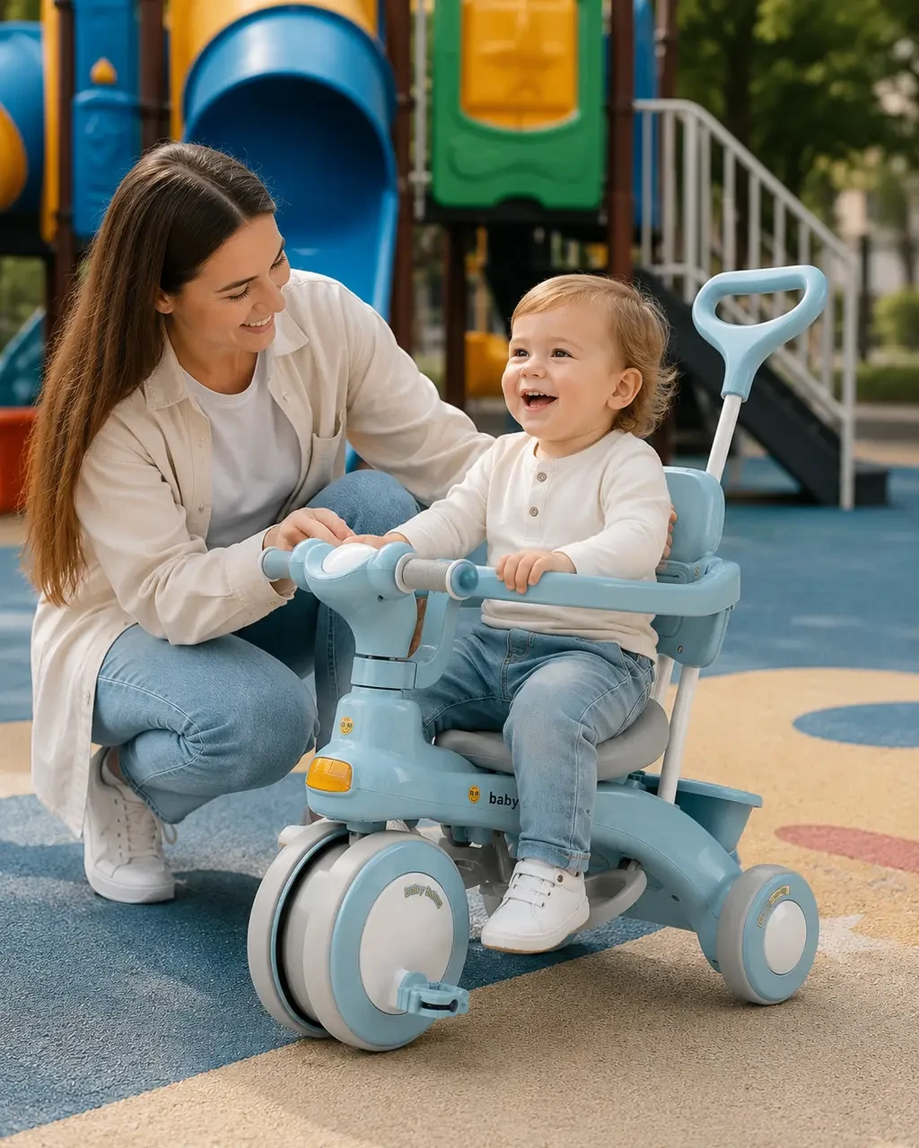 Блакитний Триколісний велосипед Baby Carriage 588 / Велосипед з батьківською ручкою і кошиком/Велосипед-коляска