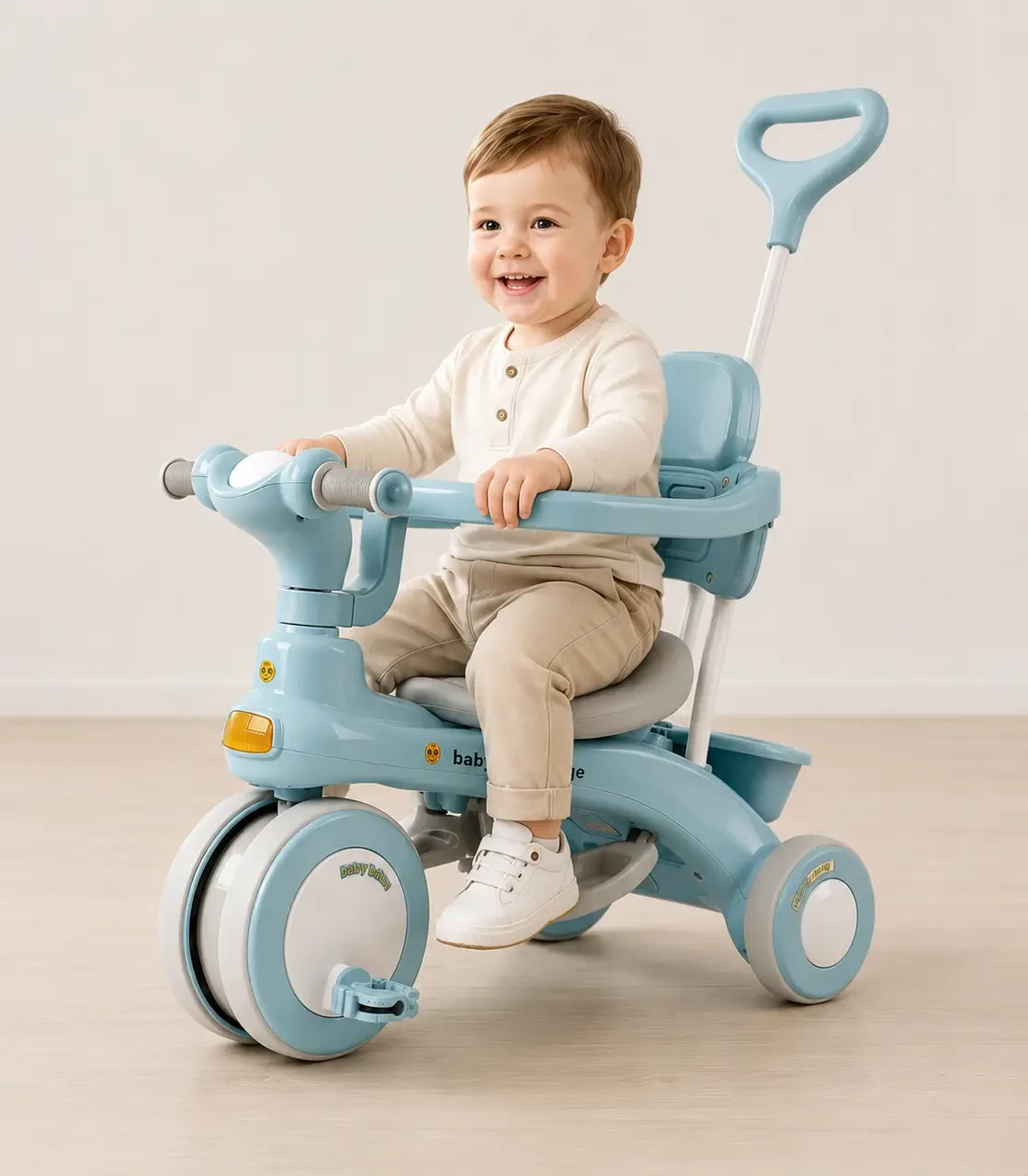 Блакитний Триколісний велосипед Baby Carriage 588 / Велосипед з батьківською ручкою і кошиком/Велосипед-коляска