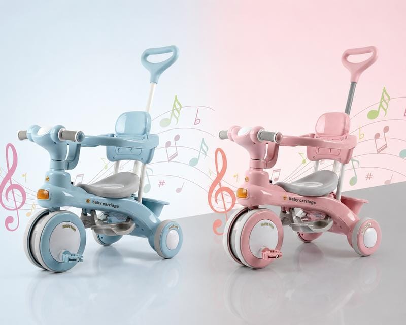 Блакитний Триколісний велосипед Baby Carriage 588 / Велосипед з батьківською ручкою і кошиком/Велосипед-коляска