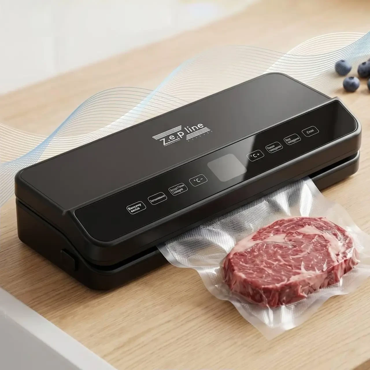 Вакуумний пакувальник для продуктів 200 Вт з LED-підсвіткою і рулоном пакетів, Zepline ZP-00373/ Кухонний вакууматор для м’яса