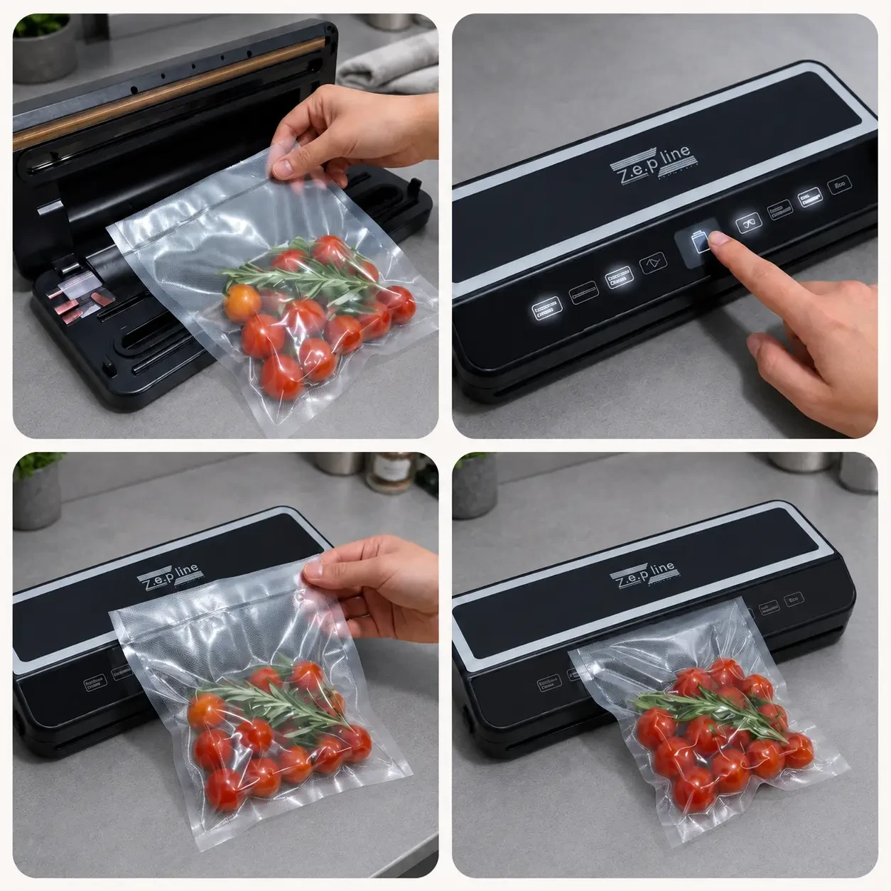 Вакууматор 35 см із рулоном пакетів, LED, 200 Вт, ZP-00374, Чорний/Вакуумний пакувальник із різаком для сухих і вологих продуктів