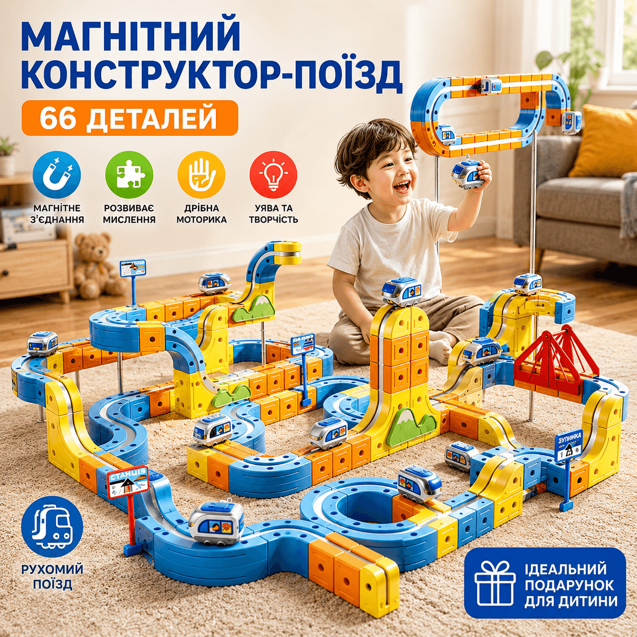 Магнітний конструктор потяг Magnetic DIY Rail Car / Дитячий конструктор / Магнітна залізниця для дітей