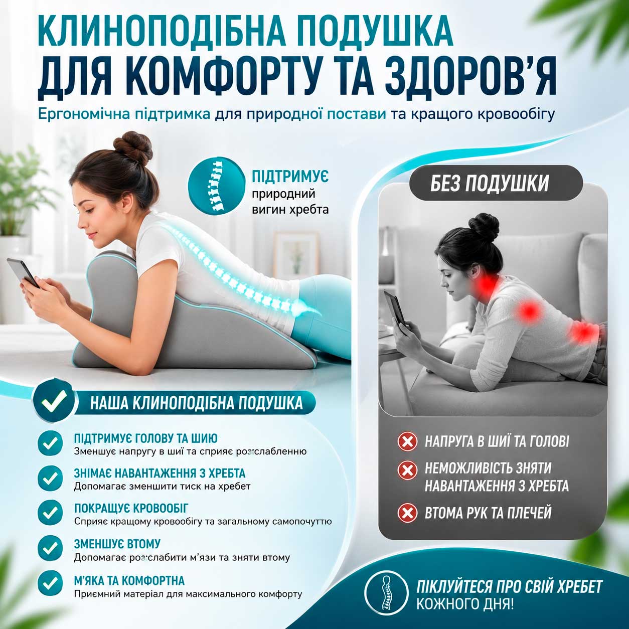 Подушка для відпочинку лежачи з підтримкою шиї та рук Подушка для сну та розслаблення в положенні лежачи з підтримкою шиї та рук