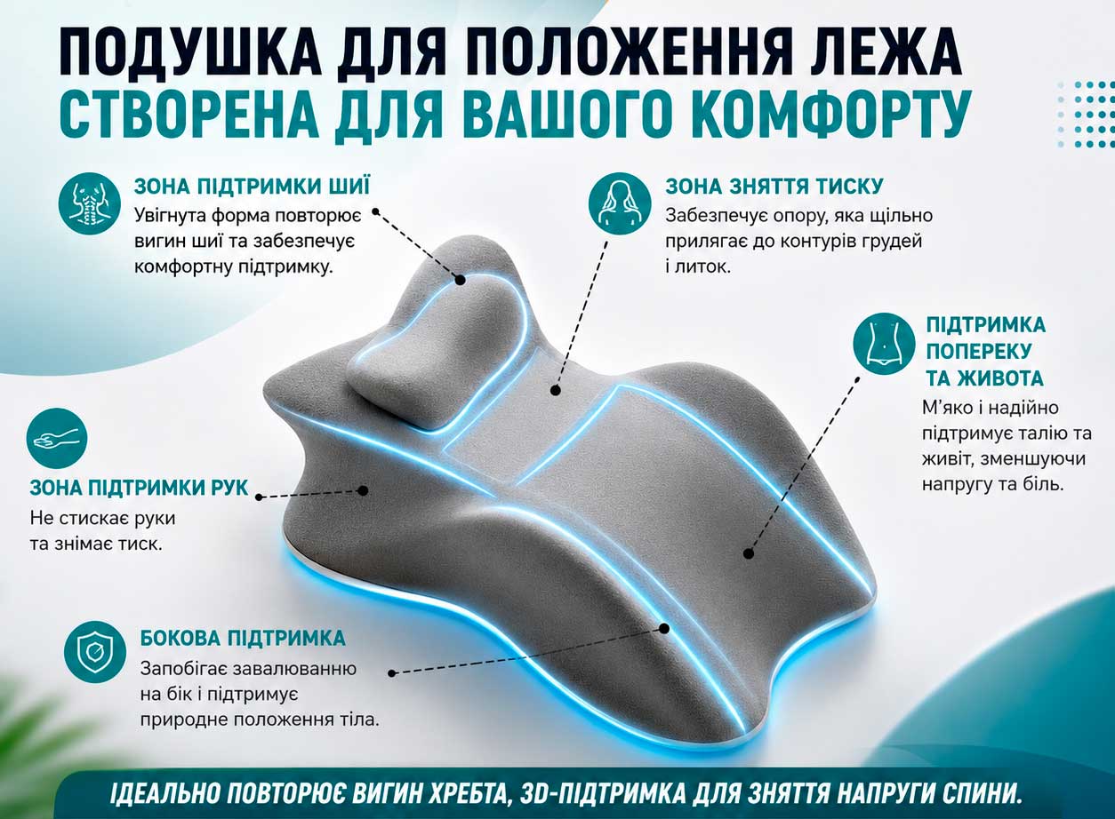 Подушка для відпочинку лежачи з підтримкою шиї та рук Подушка для сну та розслаблення в положенні лежачи з підтримкою шиї та рук
