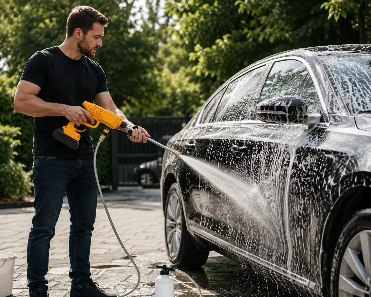 Ручна акумуляторна мийка високого тиску на 24V Жовта Бездротова автомобільна ручна мийка