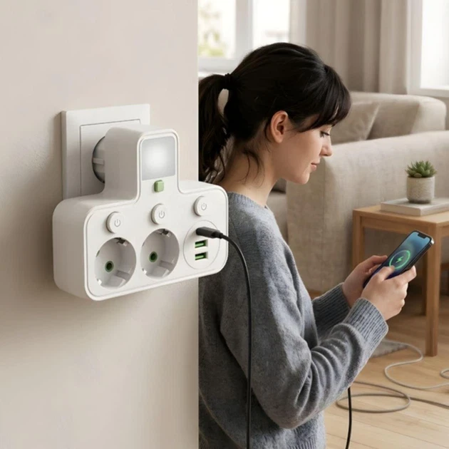 Розетка Адаптер Подовжувач 2 входи БІЛИЙ 8623UL 2USB + 1PD AND WL-1