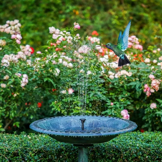 Плаваючий садовий фонтан із сонячною панеллю та різними насадками Solar Fountain Чорний