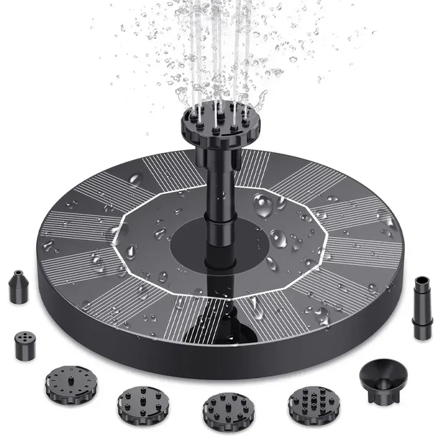 Плаваючий садовий фонтан із сонячною панеллю та різними насадками Solar Fountain Чорний