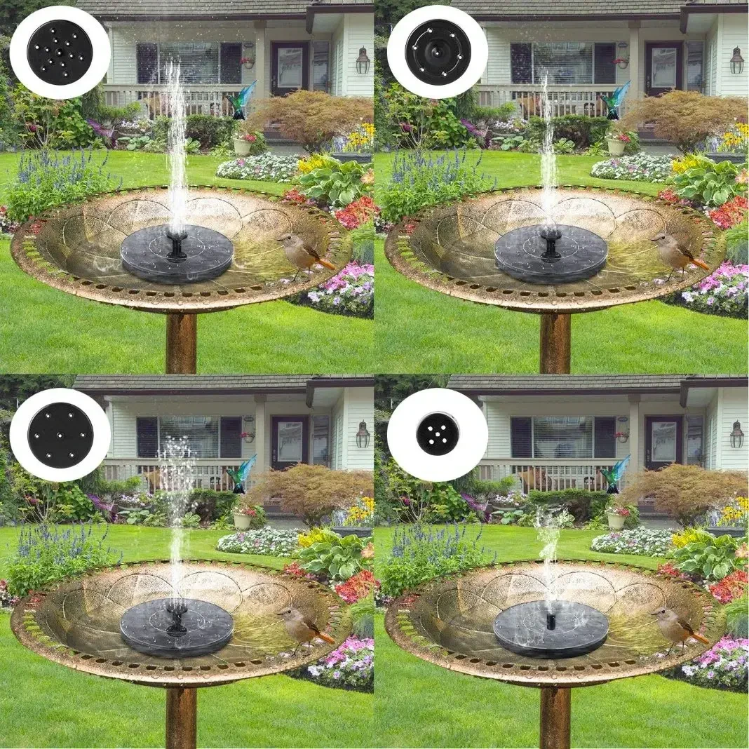 Плаваючий садовий фонтан із сонячною панеллю та різними насадками Solar Fountain Чорний
