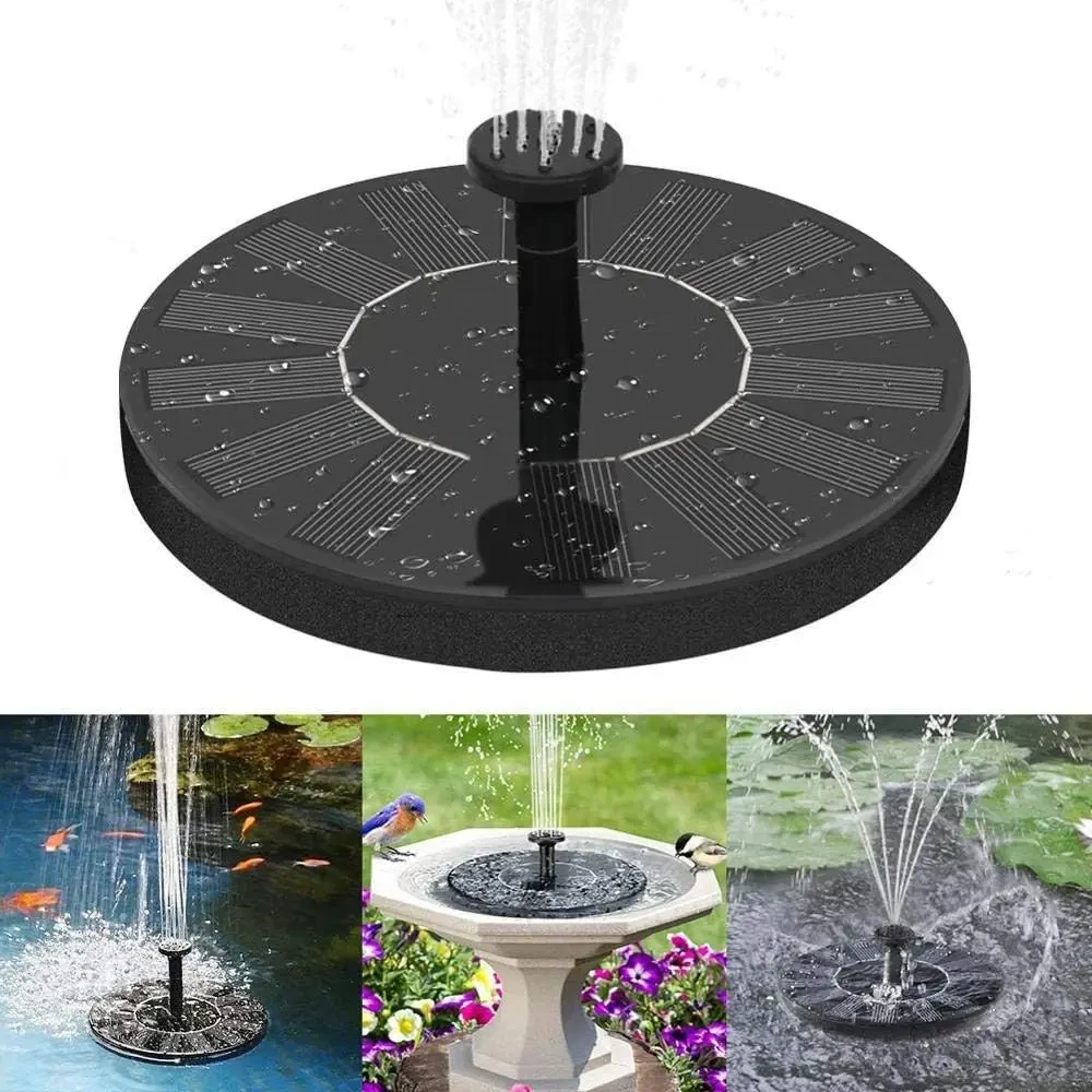 Плаваючий садовий фонтан із сонячною панеллю та різними насадками Solar Fountain Чорний