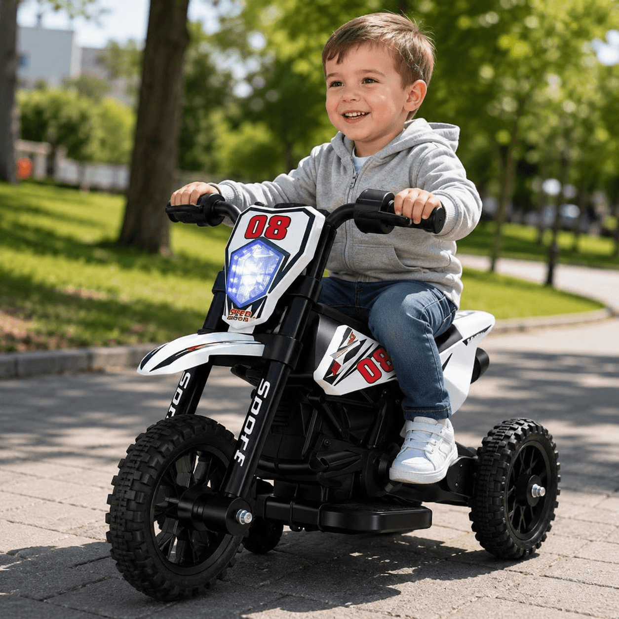 Електромотоцикл для дітей Cool Mountain 26X-130 / Дитячий електро мотоцикл з LED-підсвічуванням та музикою Білий