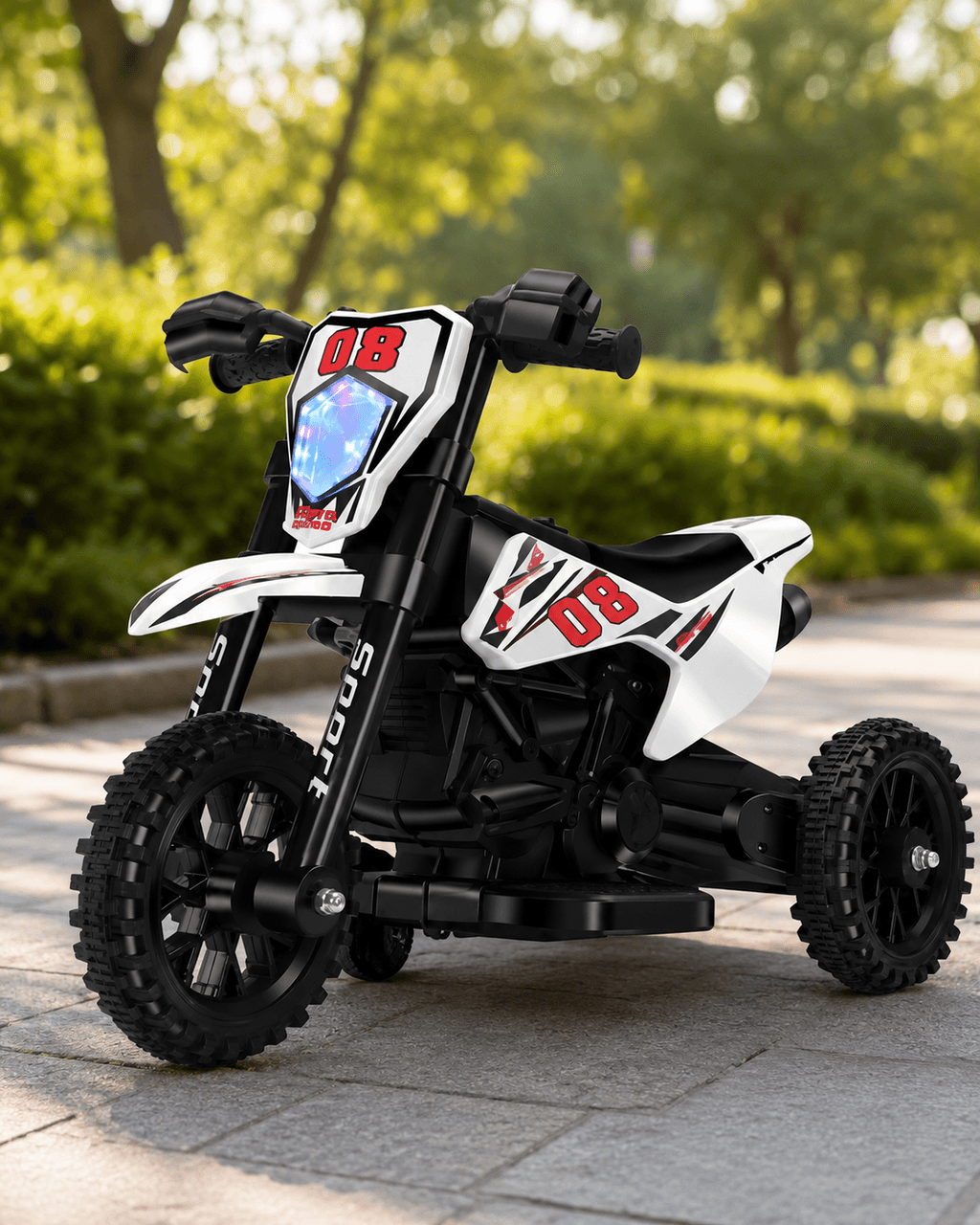 Електромотоцикл для дітей Cool Mountain 26X-130 / Дитячий електро мотоцикл з LED-підсвічуванням та музикою Білий