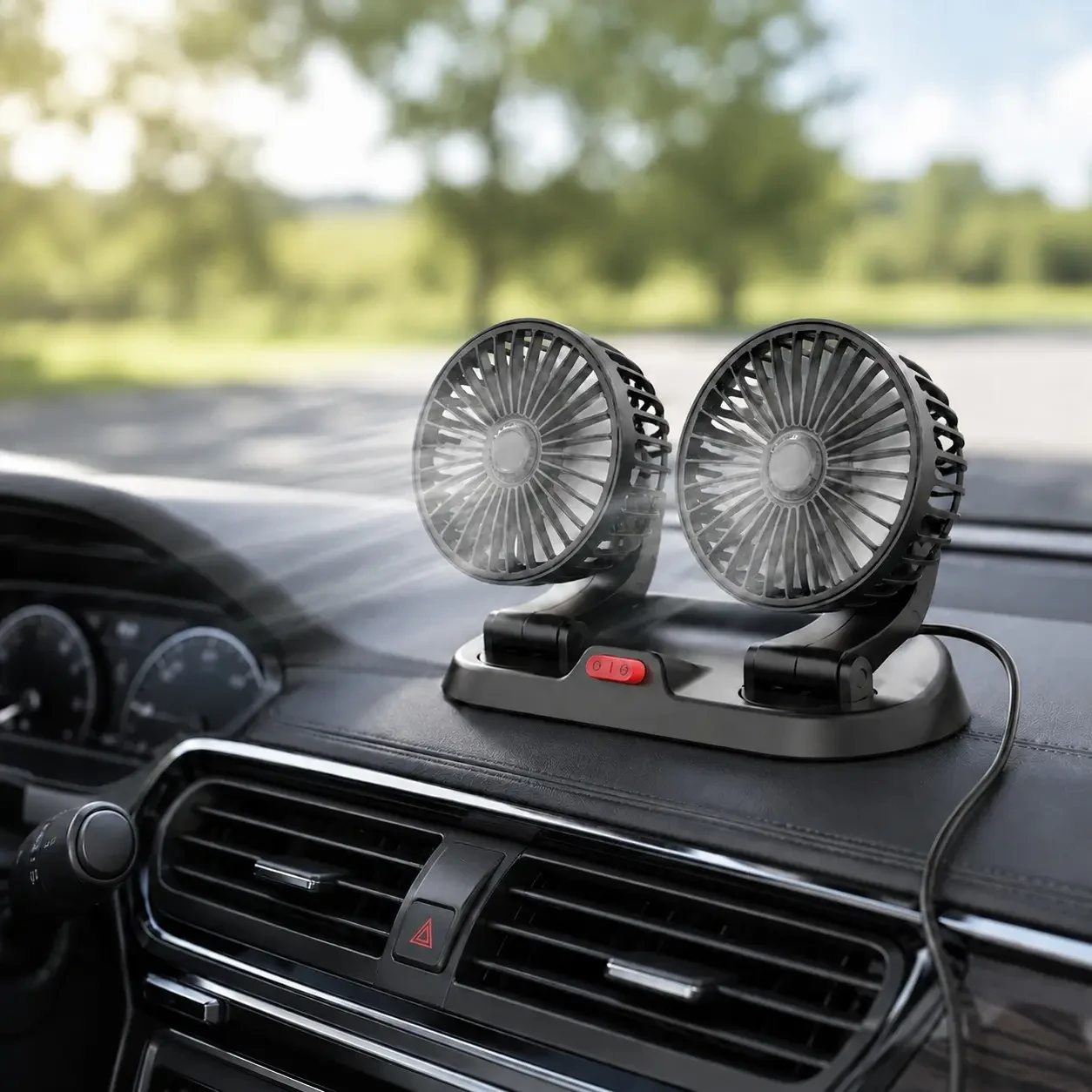 Автомобільний подвійний вентилятор Vehicle Fan X666 від прикурювача з двома поворотними головками