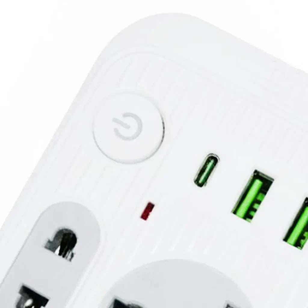 Мережевий фільтр подовжувач 2м, 2500Вт, 6×220В, 2хUSB, 1хType-C, WL-1, Білий / Мережевий подовжувач з вимикачем