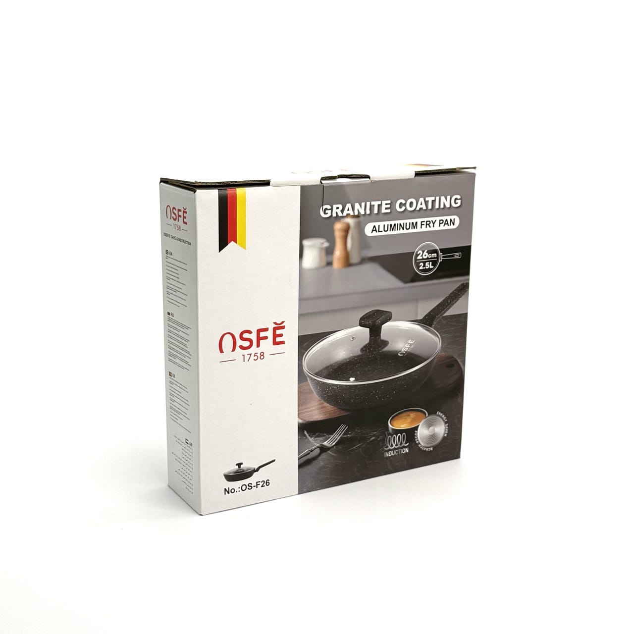 Сковорода OSFE OS-F26, 26 см, з гранітним покриттям і кришкою. Чорний (OS-F26)