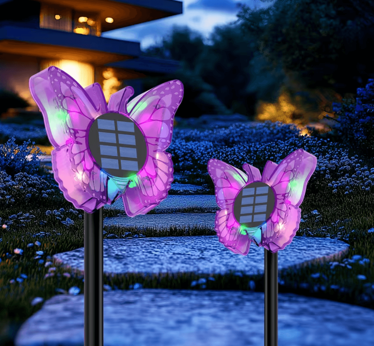 Вуличні сонячні 3D світильники Метелики зі змінним кольором / Сонячний світильник Метелик 2в1 26X-115