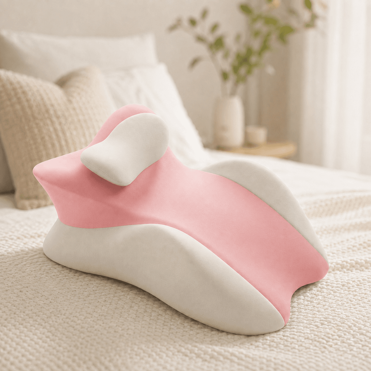 Рожева подушка ортопедична pillow-06/Клиноподібна подушка для сну з поліестеру/ Ортопедична подушка для підтримки ті