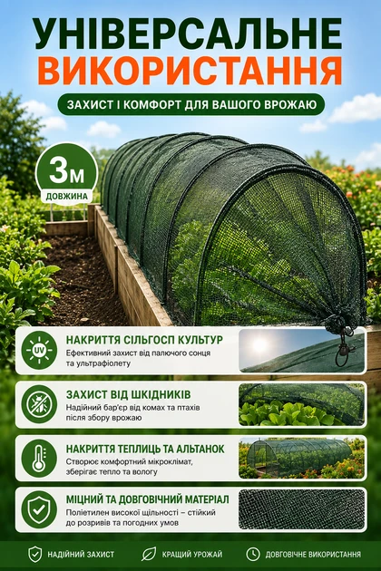 Сонцезахисна сітка для теплиці 3 метри Shadow 100 х 80, затінення 85%