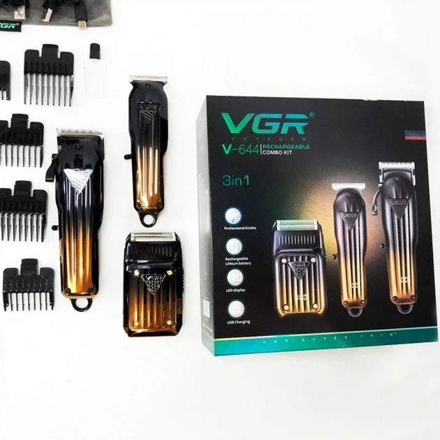 Комплект VGR 3 в 1 V-644 акумуляторна машинка для стрижки (clipper) тример і електробритва (шейвер)
