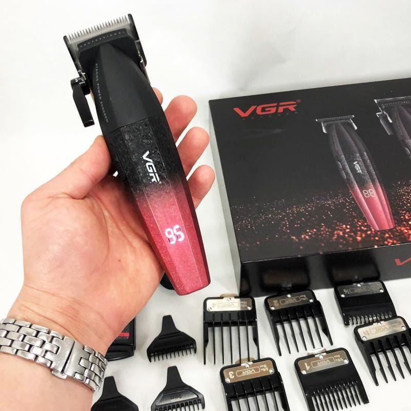 Професійний набір для стриження волосся 2 в 1 VGR V-640 S2 машинка для стриження та тример зі змінними насадками Red