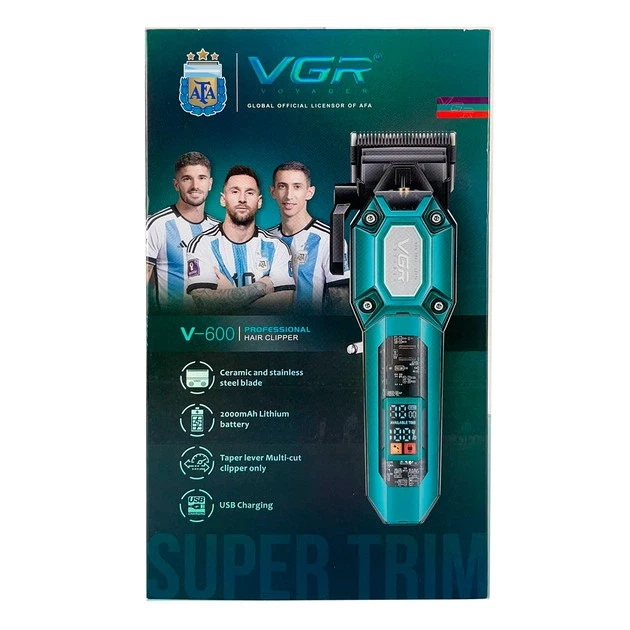 Машинка для стрижки (clipper) VGR V-600 Green, 6 насадок, регулятор висоти, LED display, 7000 RPM