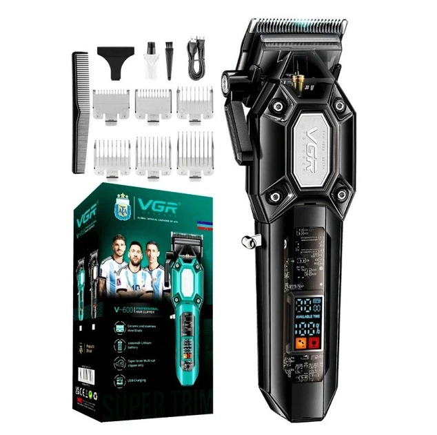 Машинка для стриження (clipper) VGR V-600, 6 насадок, LED display, Black