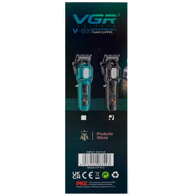 Машинка для стриження (clipper) VGR V-600, 6 насадок, LED display, Black