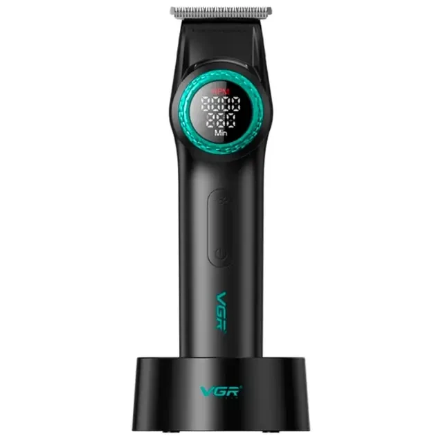 Тример VGR V-977 BLACK, регулювання потужностей 6000 — 8000 PRM, 2500 mAh, 4 насадки, LED display