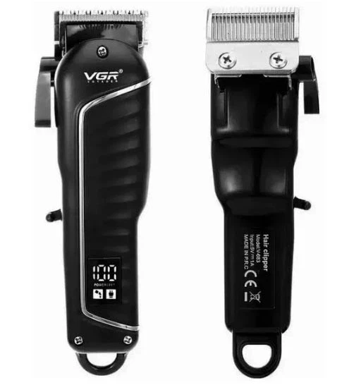 Машинка для стрижки волосся VGR V-683 LED-дисплей акумуляторна 4 насадки 10W Black