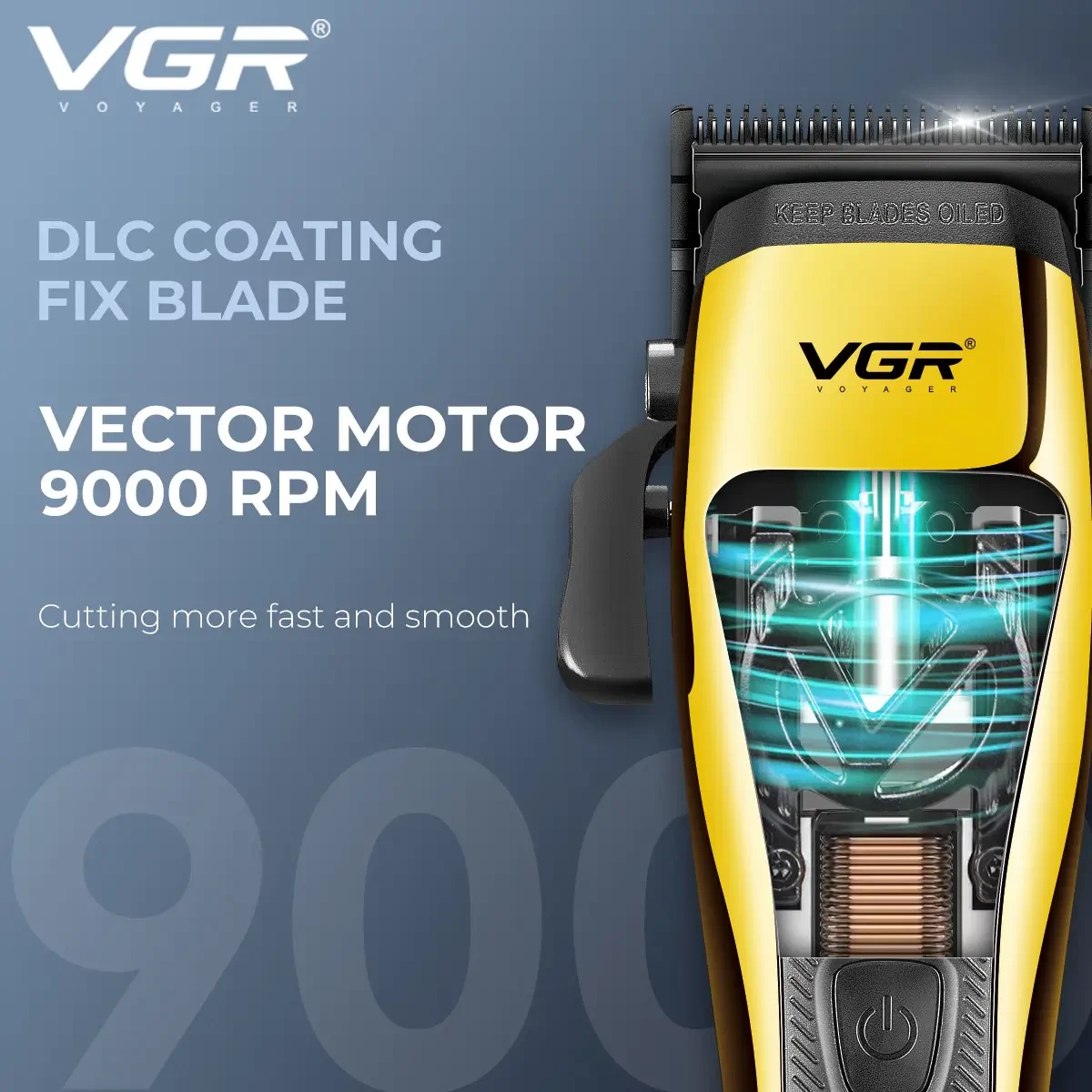 Машинка для стриження VGR V-015, 6 насадок з магнітами, VECTOR MOTOR 9000 RPM, LED display