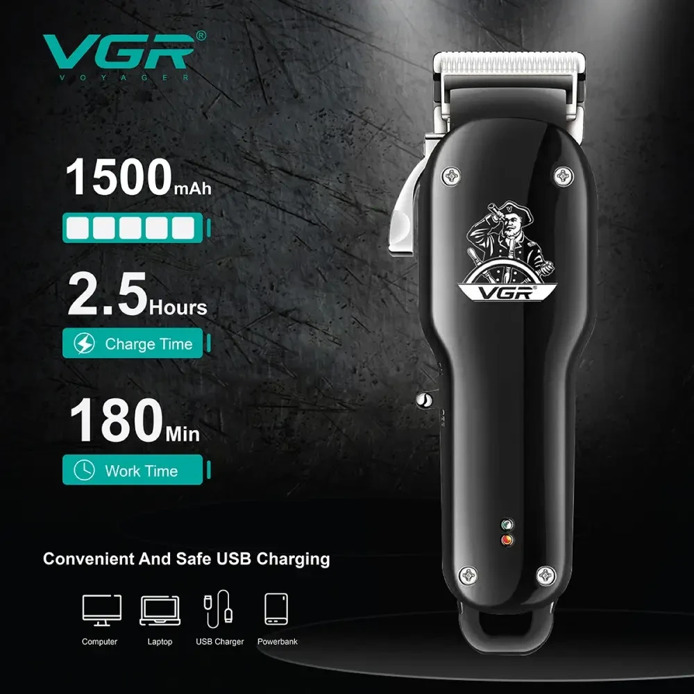 Машинка для стриження (clipper) VGR V-679 BLACK, 4 насадки