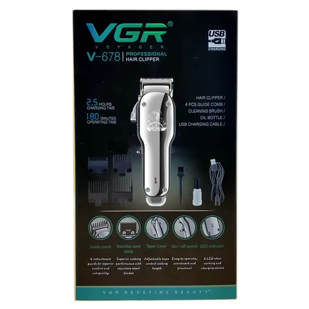 Машинка для стриження (clipper) VGR V-678 SILVER, 4 насадки