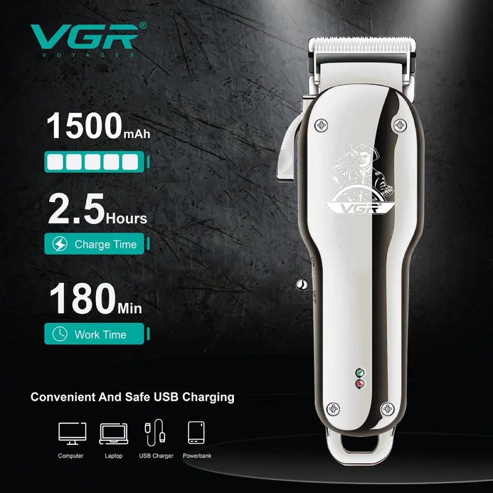 Машинка для стриження (clipper) VGR V-678 SILVER, 4 насадки