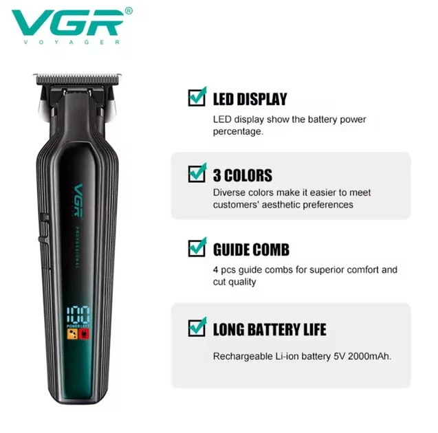 Тример VGR V-930 GREEN, 4 насадки, LED display