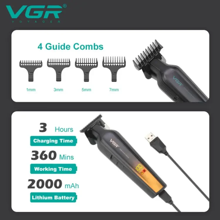Тример VGR V-930 GREEN, 4 насадки, LED display