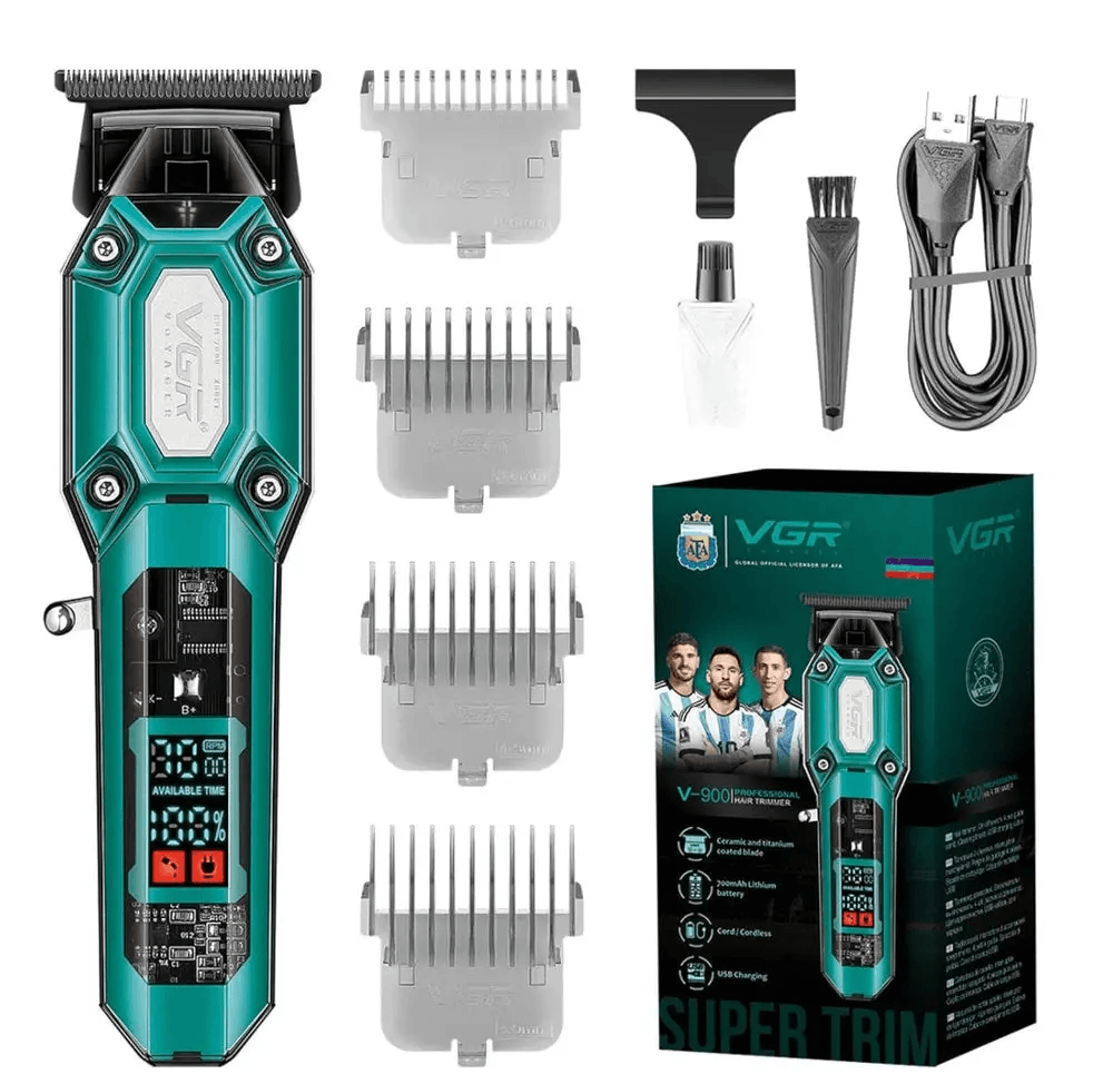 Акумуляторна машинка для стрижки VGR V900 Green з набором насадок