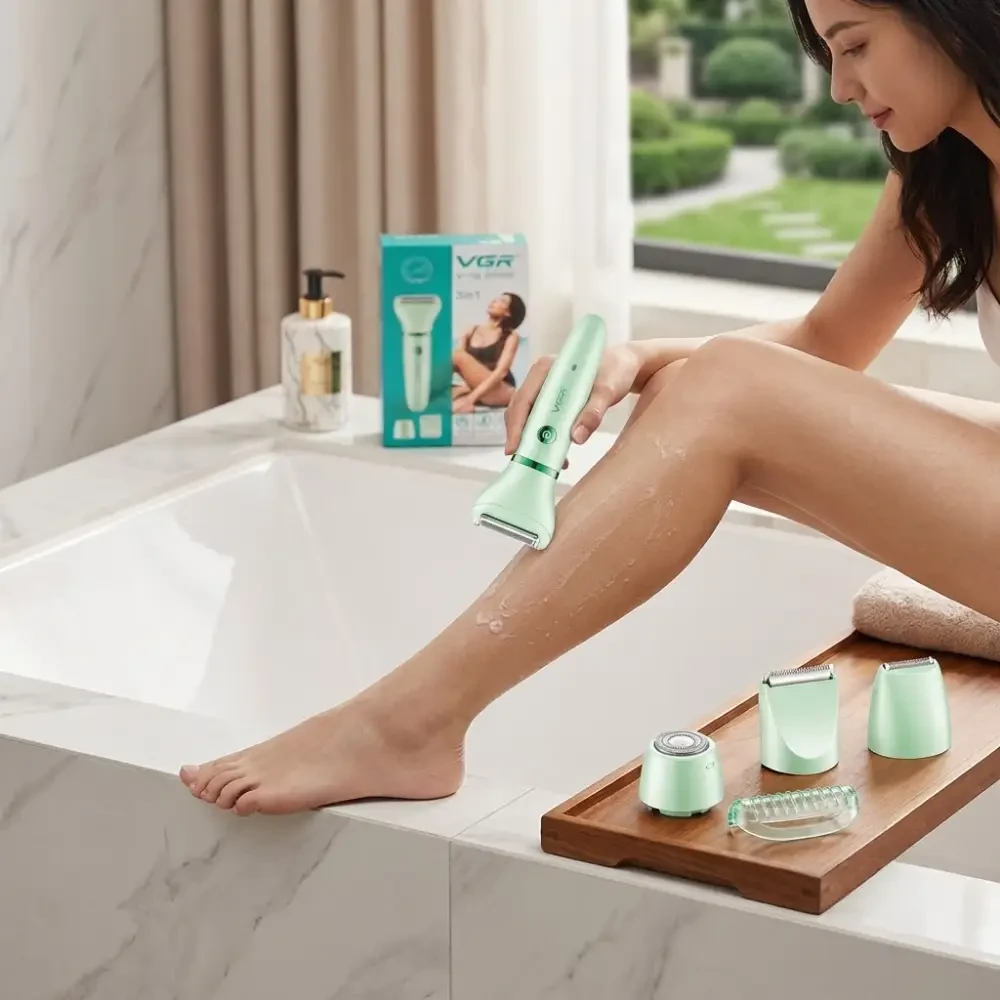 Акумуляторний епілятор, 2 насадки, від USB, VGR 735, Зелений/Електропілятор/Електробритва жіноча/Депілятор для тіла