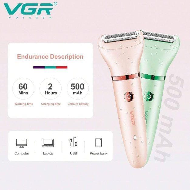 Акумуляторний епілятор, 2 насадки, від USB, VGR 735, Зелений/Електропілятор/Електробритва жіноча/Депілятор для тіла