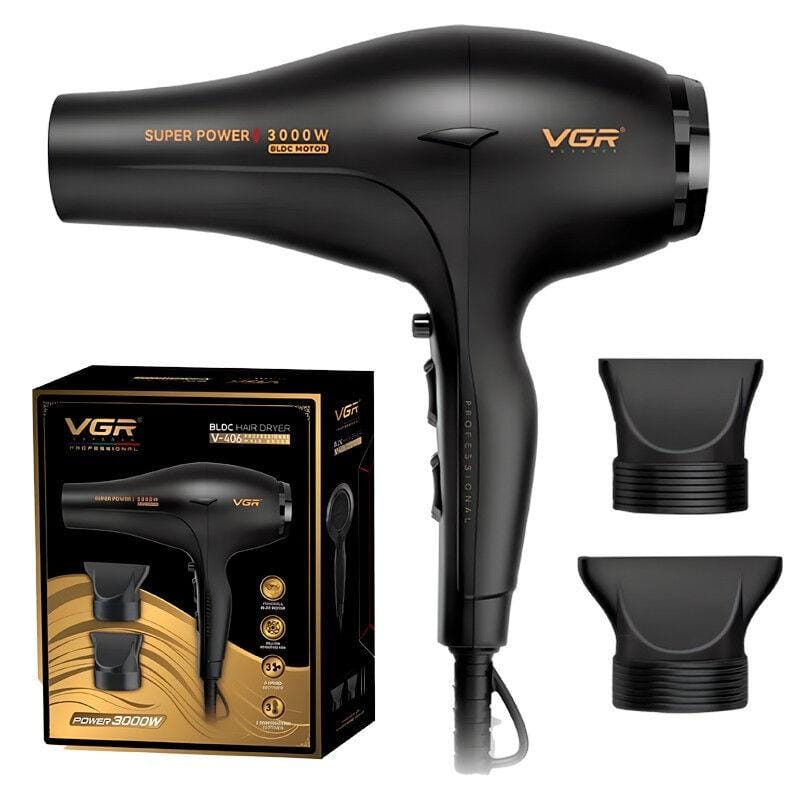 Фен VGR V 406 Black/ Фен професійний 2 насадки, 3000 Вт/ Фен 3 рівні обдування, 3 рівні температури