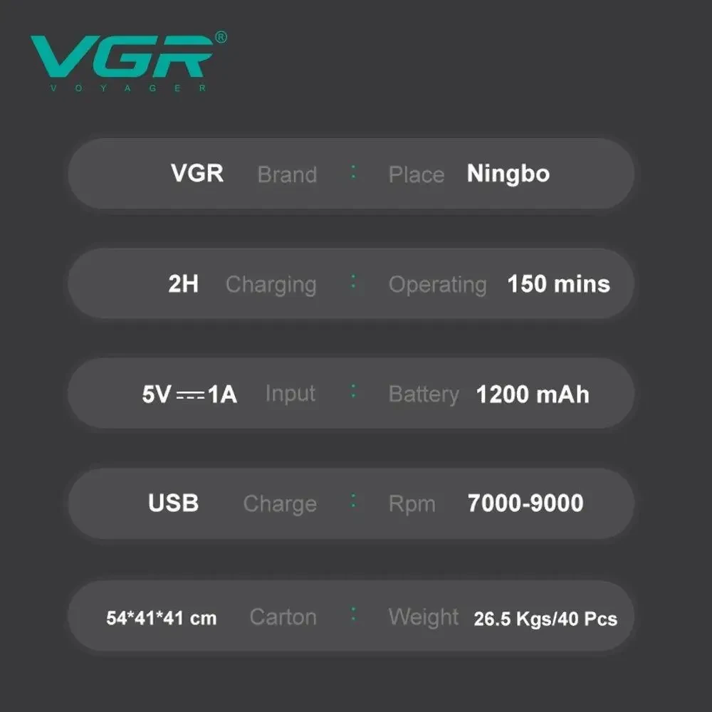 Бритва VGR V 640 S Black/ Шейвер чоловічий професійний/Електробритва акумуляторна чорна