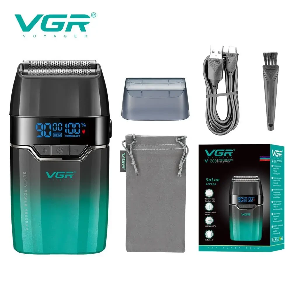 Електробритва VGR V-308, Green шейвер, подвійне лезо, 9000 RPM, LED Display