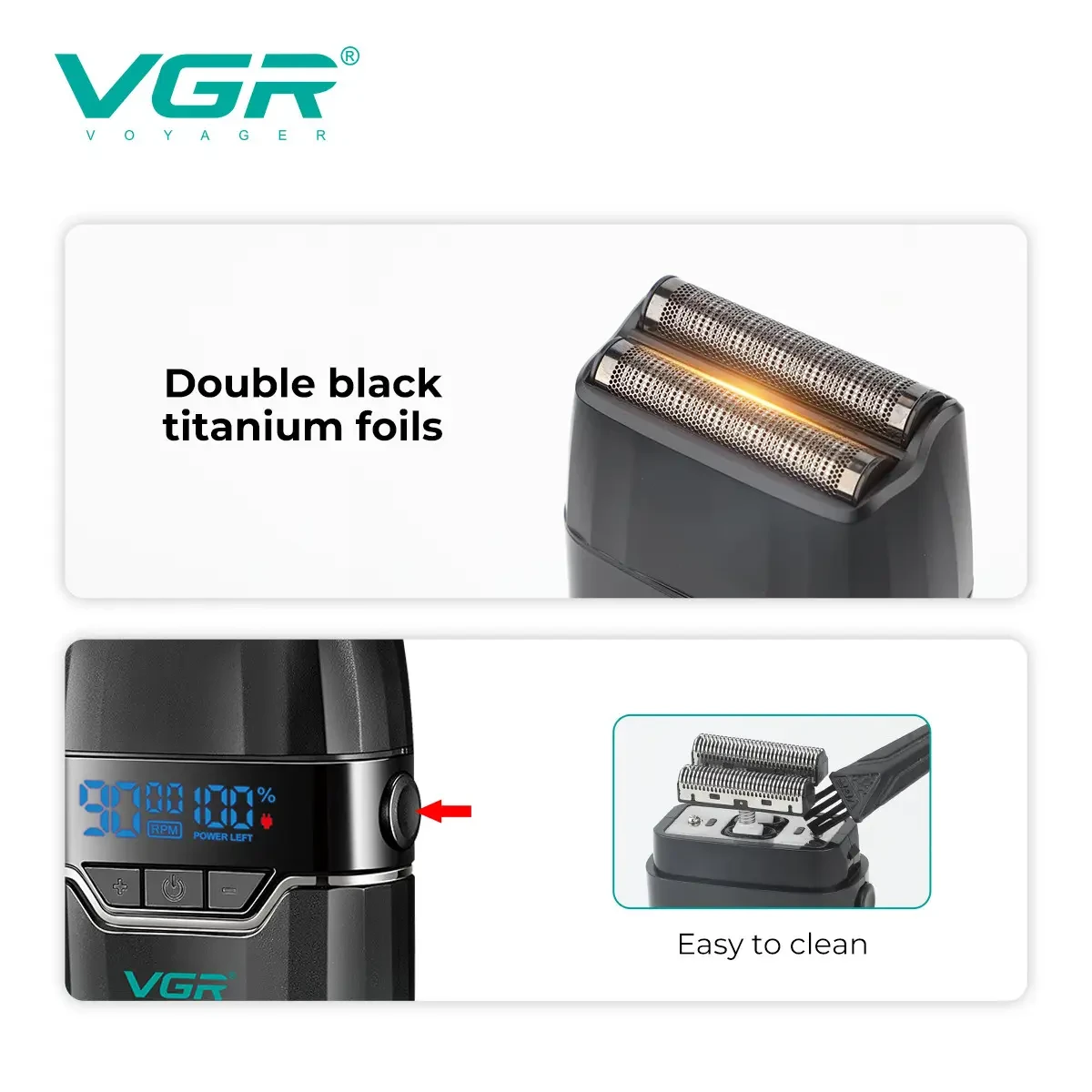 Електробритва VGR V-308, Green шейвер, подвійне лезо, 9000 RPM, LED Display