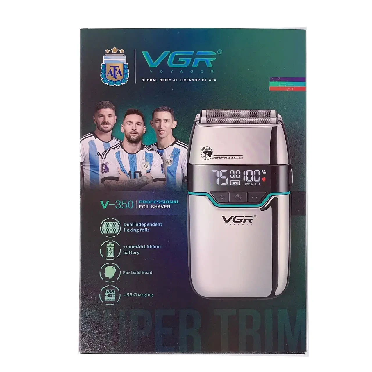 Електробритва VGR V-350 Silver шейвер подвійне лезо LED-дисплей вологозахисту 2 насадки