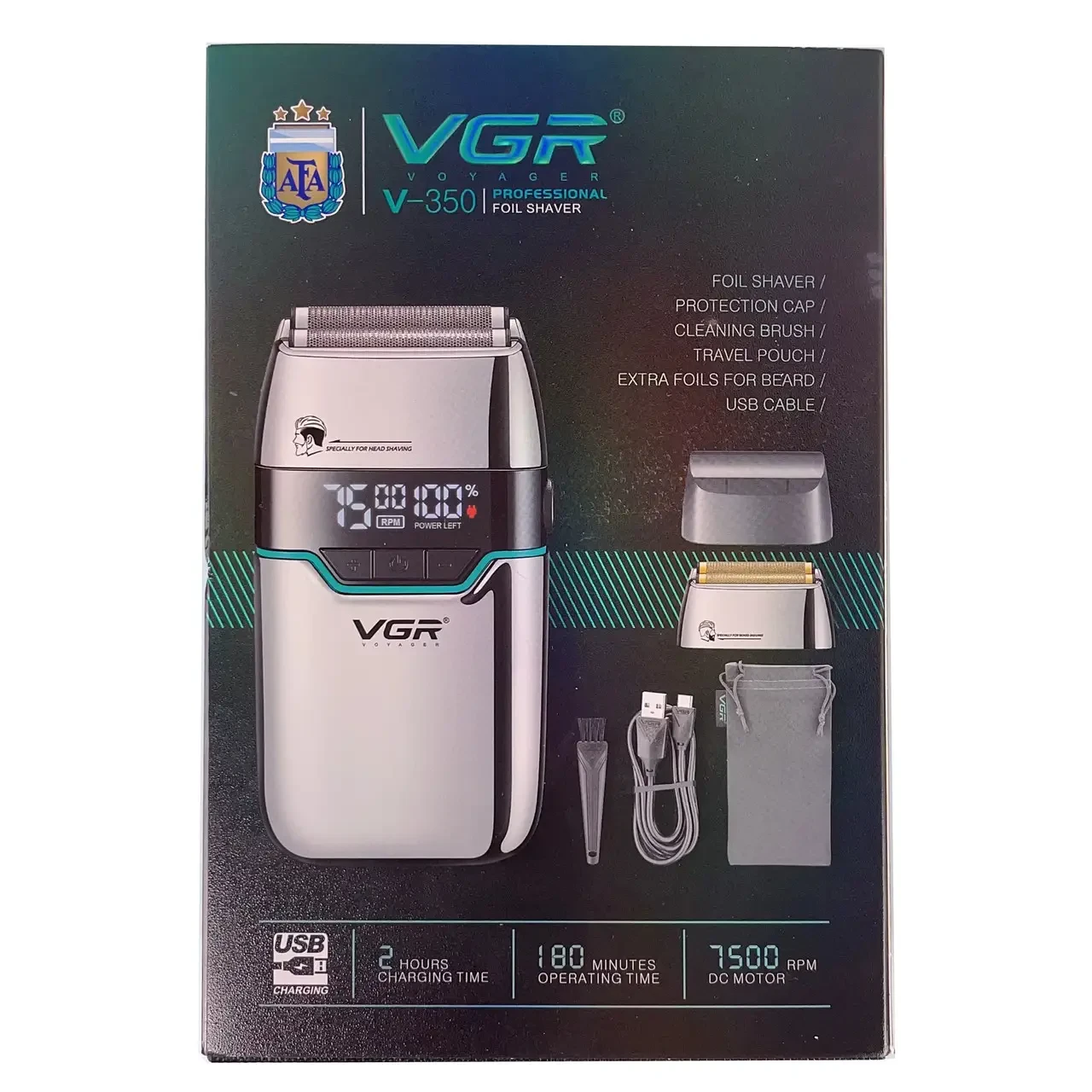 Електробритва VGR V-350 Silver шейвер подвійне лезо LED-дисплей вологозахисту 2 насадки
