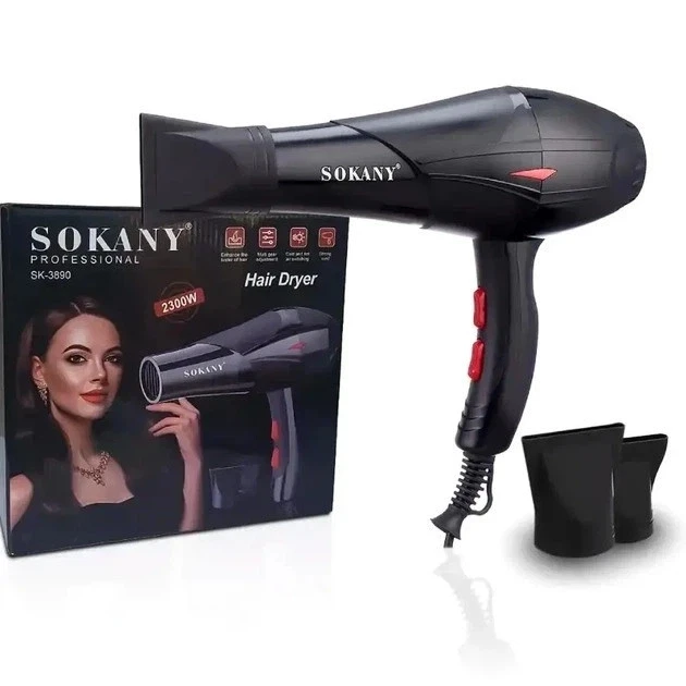 Фен для волосся Sokany HS-3890, 2300 Вт, з іонізацією, дифузором і концентратором / Професійний фен для сушіння та укладання волос