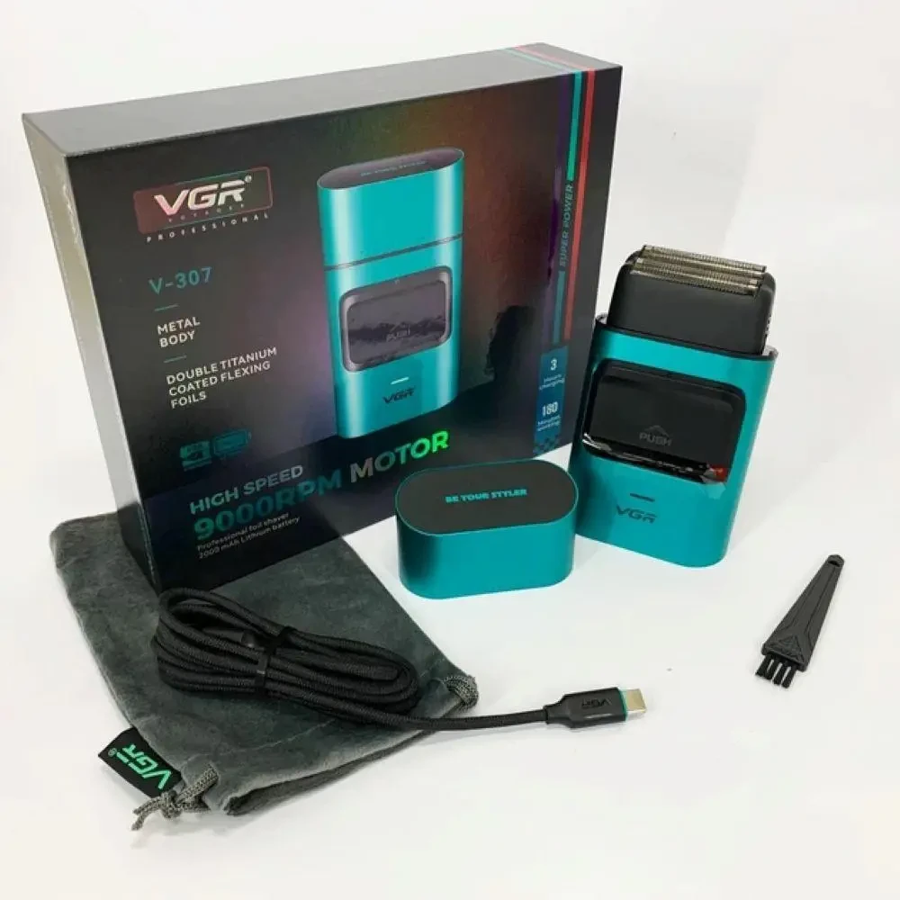 Чоловіча електробритва шейвер з USB, VGR V-307, Бірюзова / Акумуляторна бритва / Тример для обличчя